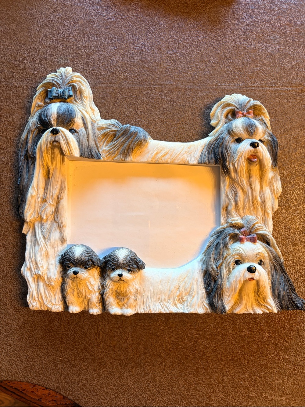 Shitzu Photo Frame 4x6 Resin 3D Sculpted Dog Lover E&S Puppies Pet Picture Frame
